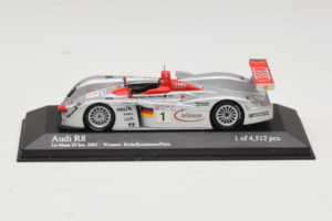 Audi R8 LMP #1 F. Biela / E. Pirro / T. Kristensen 24 Hours of Le Mans Winner 2001 Minichamps 1:43 400011201 Métal
