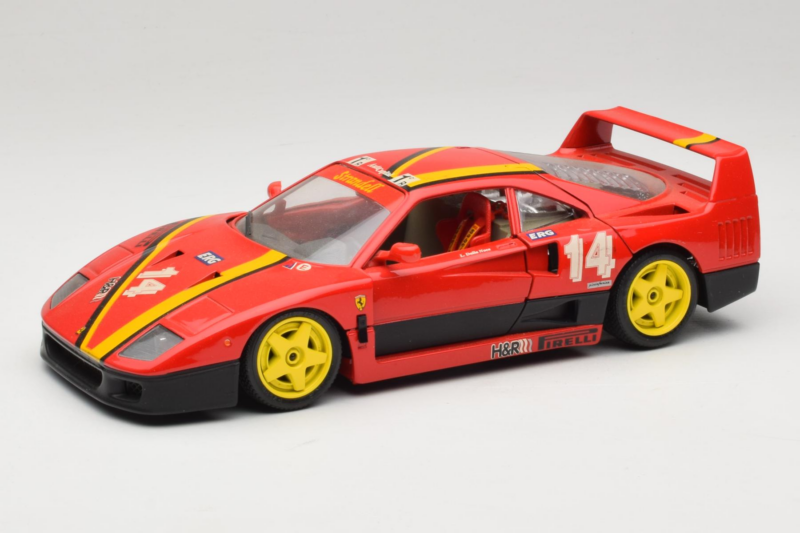 Ferrari F40 Evoluzione #14 L. Dalla Noce H&R Rouge avec Roues Jaunes 1992 Bburago 1:18 3042-H1 Métal