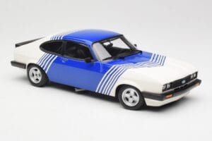 Ford Capri Mk2 3.0 Blanc avec Rayures Bleues Minichamps 1:18 155788600 Métal — image 4 sur 6