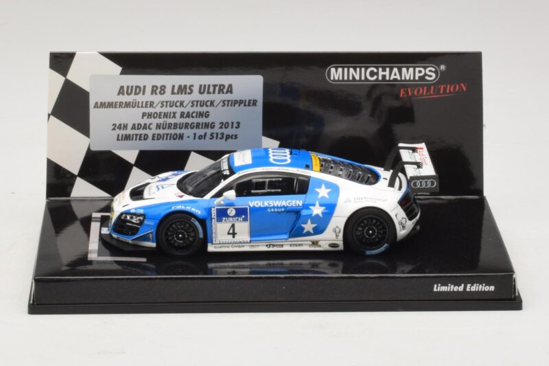 Audi R8 LMS Ultra #4 Phoenix Racing Ammermuller / H-J. Stuck 24 Hours of Nurburgring 2013 Minichamps 1:43 437131304 Métal